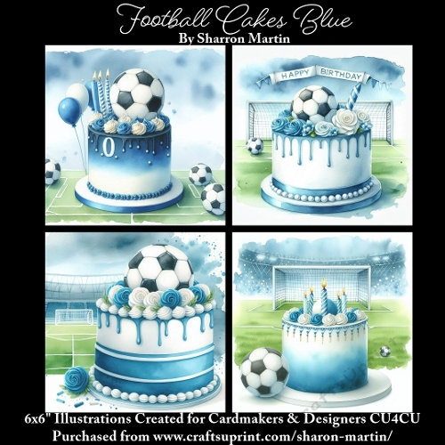 6x6 Football Cake Blue - Illustrations for Cardmakers & Designers  
