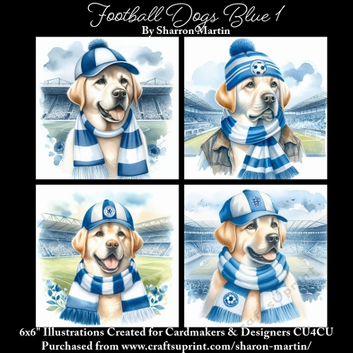 6x6 Football Dogs Blue  - Illustrations for Cardmakers & Designers  