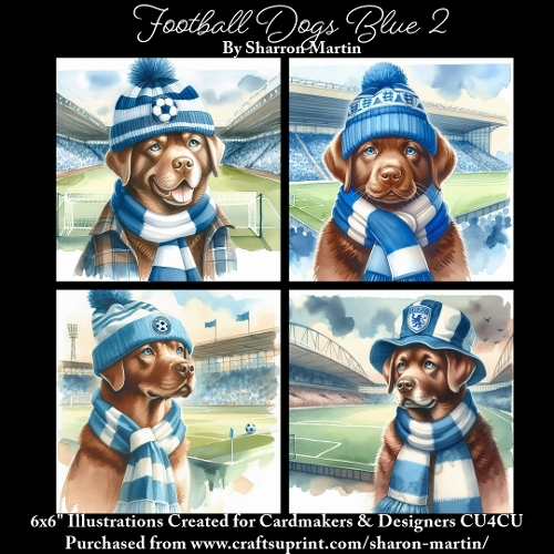 6x6 Football Dogs Blue 2  - Illustrations for Cardmakers & Designers  