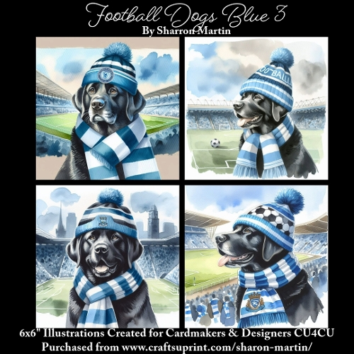 6x6 Football Dogs Blue 3  - Illustrations for Cardmakers & Designers  