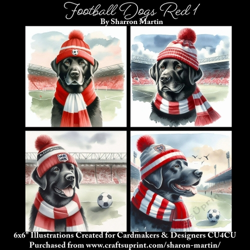6x6 Football Dogs Red 1  - Illustrations for Cardmakers & Designers  