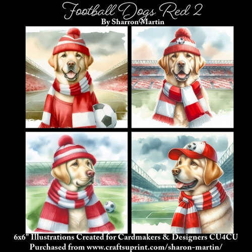 6x6 Football Dogs Red 2  - Illustrations for Cardmakers & Designers  