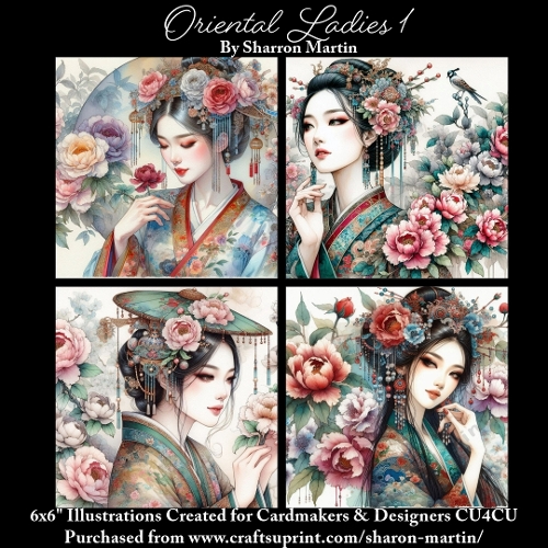 6x6 Oriental Ladies 1 - Illustrations for Cardmakers & Designers