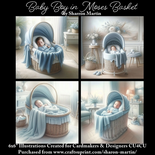 6x6 Baby Boy in Moses Basket - Illustrations for Cardmakers & Designers