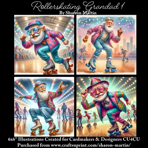 6x6Rollerskating Grandad 1 - Illustrations for Cardmakers & Designers
