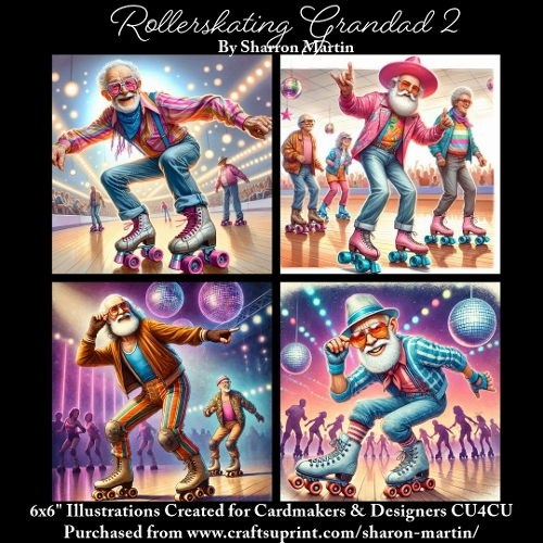 6x6 Rollerskating Grandad 2 - Illustrations for Cardmakers & Designers