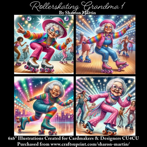 6x6 Rollerskating Grandma 1 - Illustrations for Cardmakers & Designers
