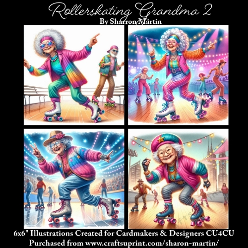6x6 Rollerskating Grandma 2 - Illustrations for Cardmakers & Designers