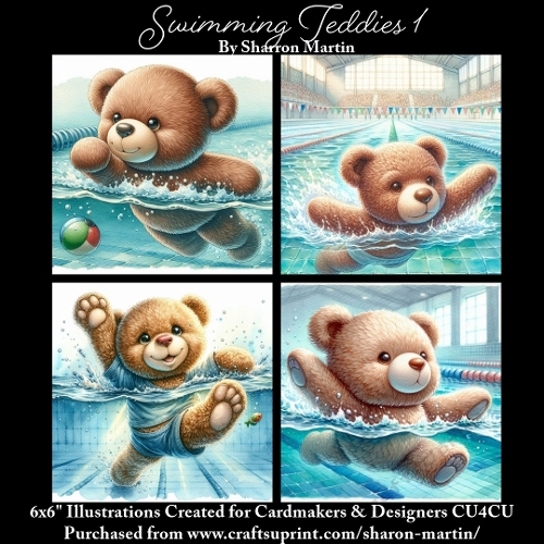 6x6 Swimming Teddies 1 - Illustrations for Cardmakers & Designers