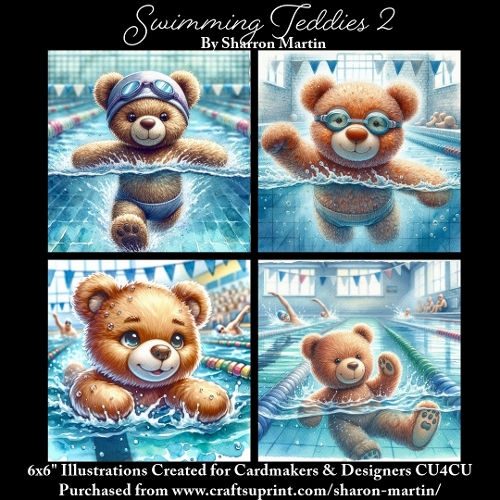 6x6 Swimming Teddies 2 - Illustrations for Cardmakers & Designers