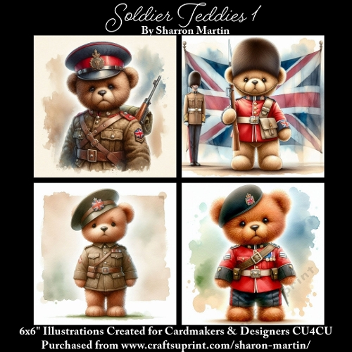 6x6 Soldier Teddies 1 - Illustrations for Cardmakers & Designers