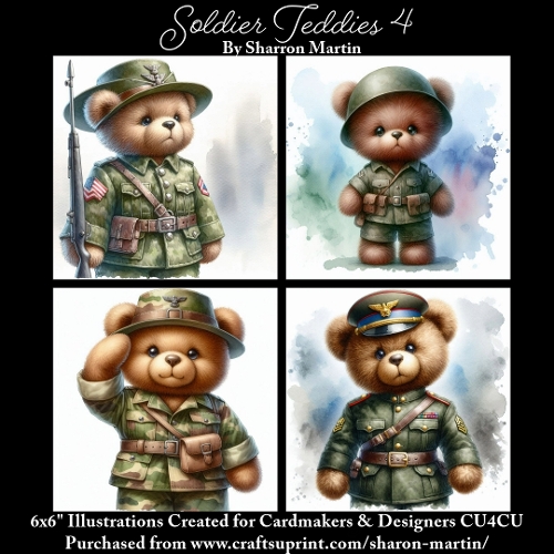 6x6 Soldier Teddies 4 - Illustrations for Cardmakers & Designers