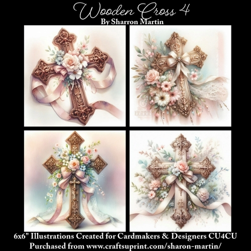 6x6 Wooden Cross 4- Illustrations for Cardmakers & Designers
