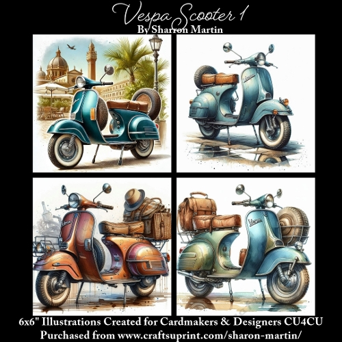 6x6 Vespa Scooter 1- Illustrations for Cardmakers & Designers