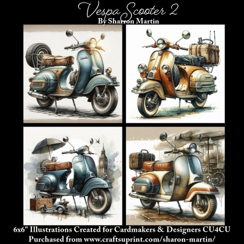 6x6 Vespa Scooter 2- Illustrations for Cardmakers & Designers