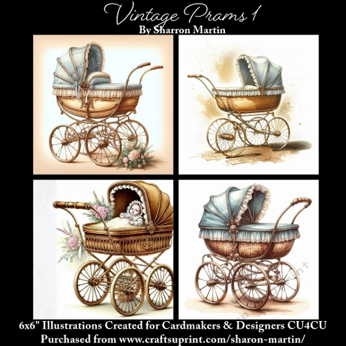 6x6 Vintage Prams 1 - Illustrations for Cardmakers & Designers