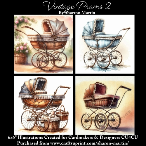 6x6 Vintage Prams 2 - Illustrations for Cardmakers & Designers