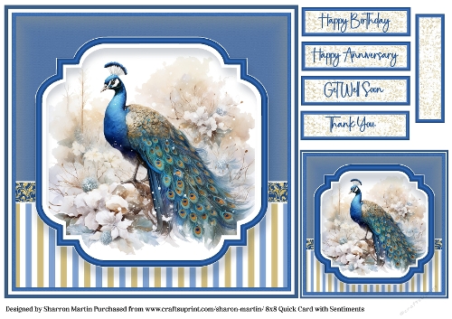 8x8 Beautiful Peacock 1 - Quick Card with Gift Tag and Sentiments 