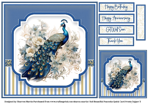 8x8 Beautiful Peacock 3 - Quick Card with Gift Tag and Sentiments 