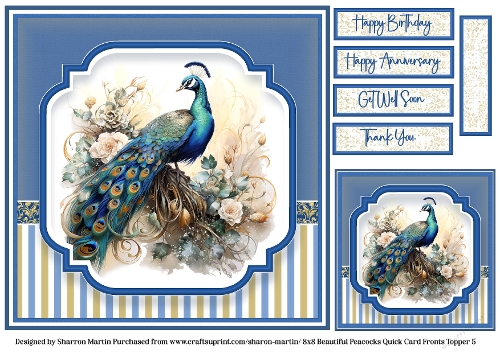 8x8 Beautiful Peacock 5 - Quick Card with Gift Tag and Sentiments 