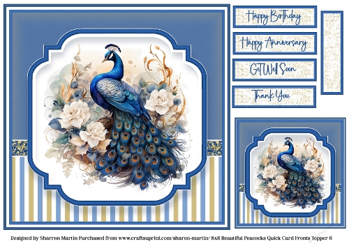 8x8 Beautiful Peacock 6 - Quick Card with Gift Tag and Sentiments 