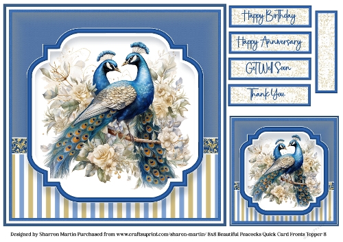 8x8 Beautiful Peacock 8 - Quick Card with Gift Tag and Sentiments 