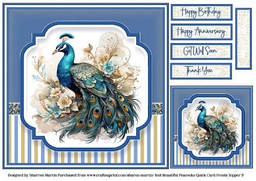 8x8 Beautiful Peacock 9 - Quick Card with Gift Tag and Sentiments 