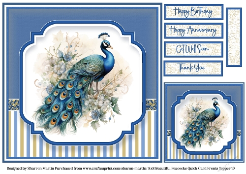 8x8 Beautiful Peacock 10 - Quick Card with Gift Tag and Sentiments 