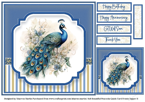 8x8 Beautiful Peacock 11 - Quick Card with Gift Tag and Sentiments 