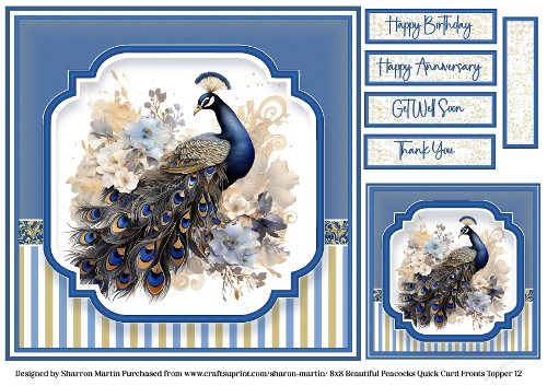 8x8 Beautiful Peacock 12 - Quick Card with Gift Tag and Sentiments 
