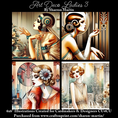 6x6 Art Deco Ladies 3 - Illustrations for Cardmakers & Designers