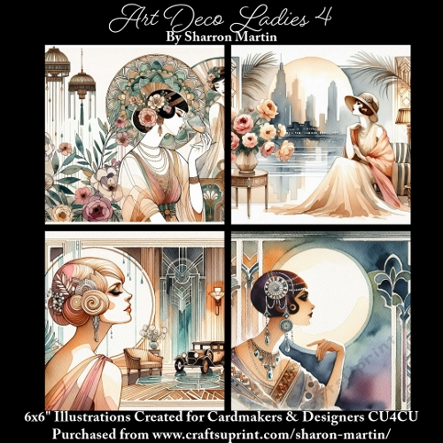 6x6 Art Deco Ladies 4 - Illustrations for Cardmakers & Designers