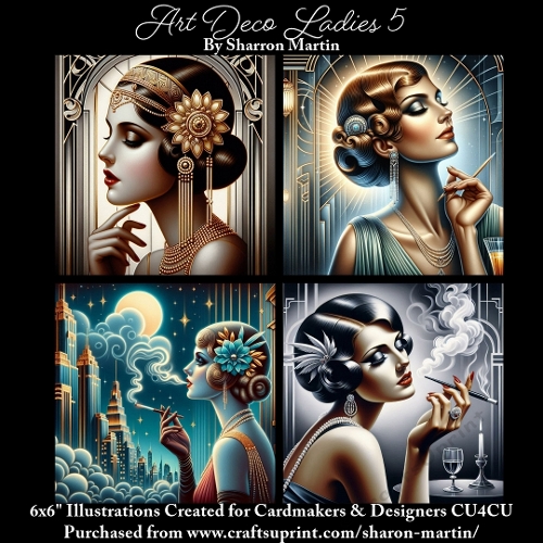 6x6 Art Deco Ladies 5 - Illustrations for Cardmakers & Designers