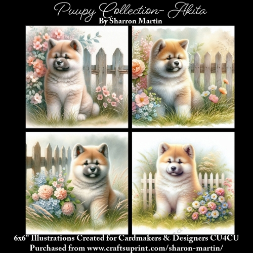 6x6 Puppy Collection - Akita - Illustrations for Cardmaking & Designers