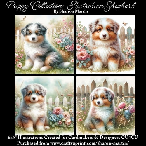 6x6 Puppy Collection - Australian Shepherd - Illustrations for Cardmaking & Designers