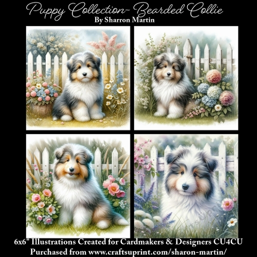 6x6 Puppy Collection - Bearded Collie - Illustrations for Cardmaking & Designers