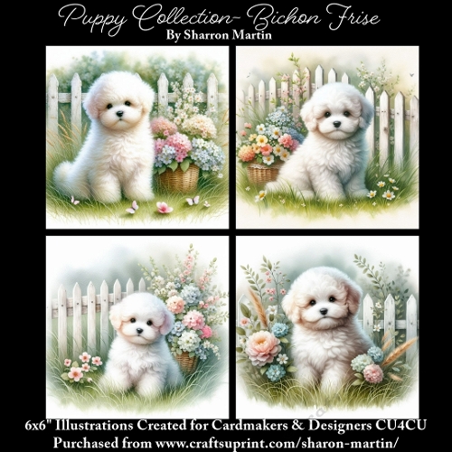 6x6 Puppy Collection - Bichon Frise - Illustrations for Cardmaking & Designers