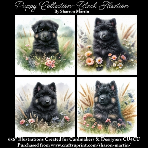 6x6 Puppy Collection - Black Alsation - Illustrations for Cardmaking & Designers