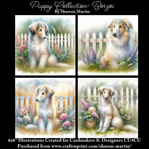 6x6 Puppy Collection - Borzoi - Illustrations for Cardmaking & Designers