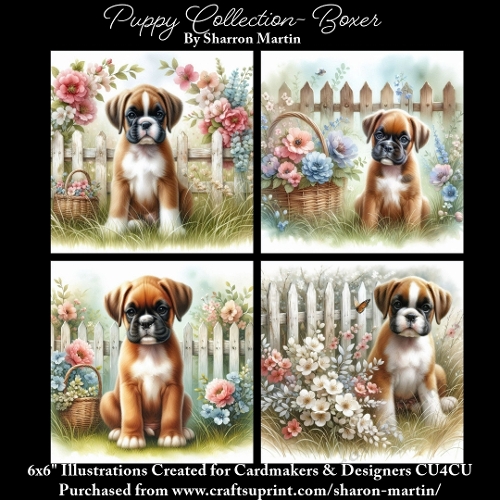 6x6 Puppy Collection - Boxer - Illustrations for Cardmaking & Designers