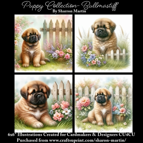 6x6 Puppy Collection - Bullmastiff - Illustrations for Cardmaking & Designers