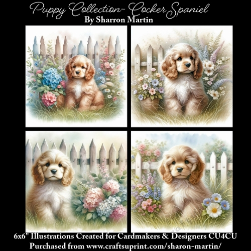 6x6 Puppy Collection - Cocker Spaniel - Illustrations for Cardmaking & Designers
