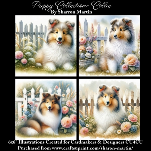 6x6 Puppy Collection - Collie - Illustrations for Cardmaking & Designers
