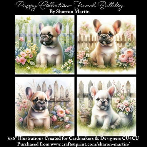 6x6 Puppy Collection - French Bulldog - Illustrations for Cardmaking & Designers