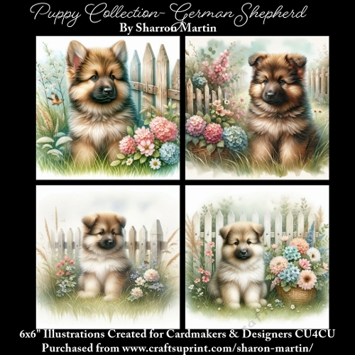 6x6 Puppy Collection - German Shepherd - Illustrations for Cardmaking & Designers