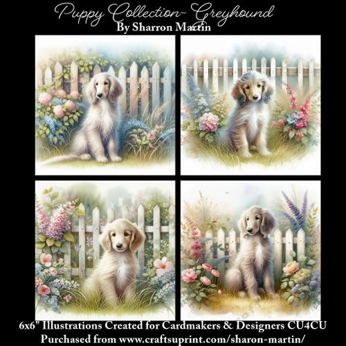 6x6 Puppy Collection - Greyhound - Illustrations for Cardmaking & Designers