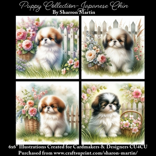 6x6 Puppy Collection - Japanese Chin - Illustrations for Cardmaking & Designers