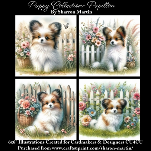 6x6 Puppy Collection - Papillon - Illustrations for Cardmaking & Designers