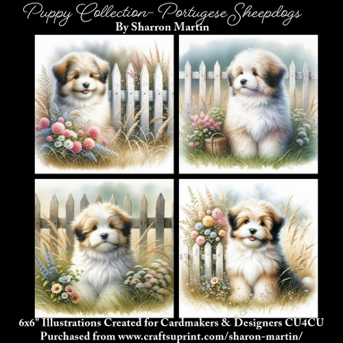 6x6 Puppy Collection - Portugese Sheepdogs - Illustrations for Cardmaking & Designers