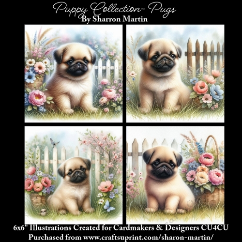 6x6 Puppy Collection - Pugs - Illustrations for Cardmaking & Designers